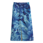 Blue Chrysanthemum Flower Print Cotton Front Slit Maxi Skirt