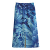 Blue Chrysanthemum Flower Print Cotton Front Slit Maxi Skirt