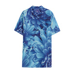 Blue Chrysanthemum Flower Print Cotton Hawaiian Shirt