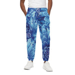 Blue Chrysanthemum Flower Print Cotton Pants