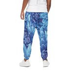 Blue Chrysanthemum Flower Print Cotton Pants