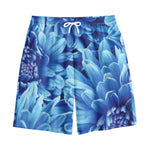 Blue Chrysanthemum Flower Print Cotton Shorts