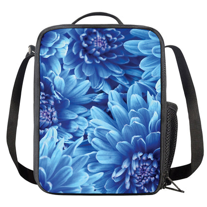 Blue Chrysanthemum Flower Print Crossbody Lunch Bag