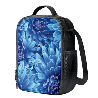 Blue Chrysanthemum Flower Print Crossbody Lunch Bag