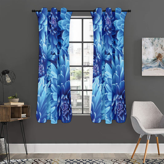Blue Chrysanthemum Flower Print Curtain