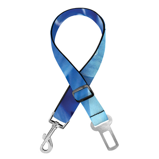 Blue Chrysanthemum Flower Print Dog Seat Belt