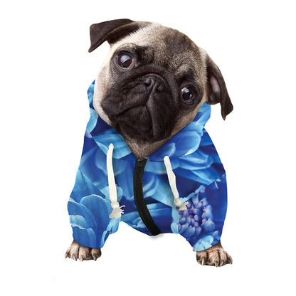 Blue Chrysanthemum Flower Print Dog Zip Up Hoodie