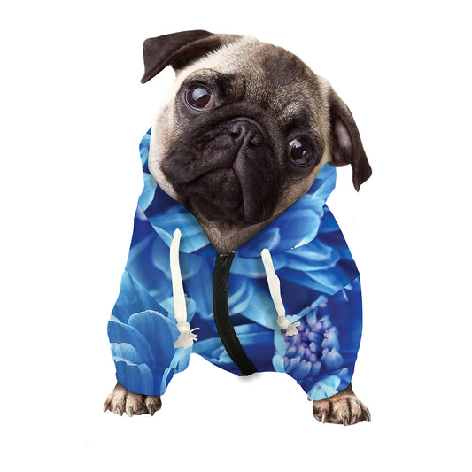 Blue Chrysanthemum Flower Print Dog Zip Up Hoodie