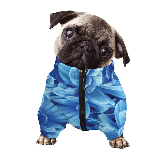 Blue Chrysanthemum Flower Print Dog Zip Up Jacket
