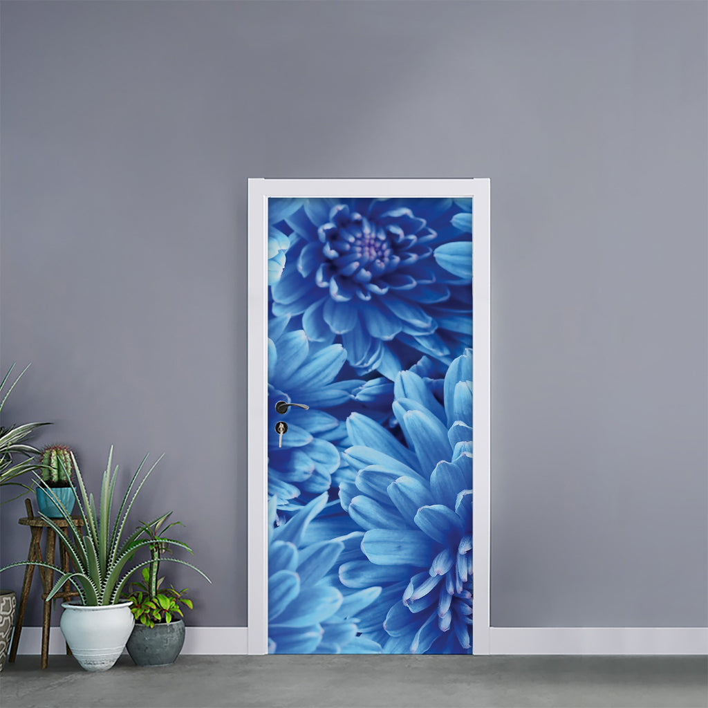 Blue Chrysanthemum Flower Print Door Sticker