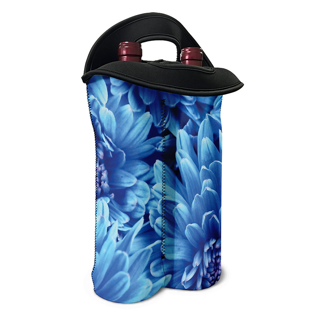 Blue Chrysanthemum Flower Print Double Neoprene Wine Tote