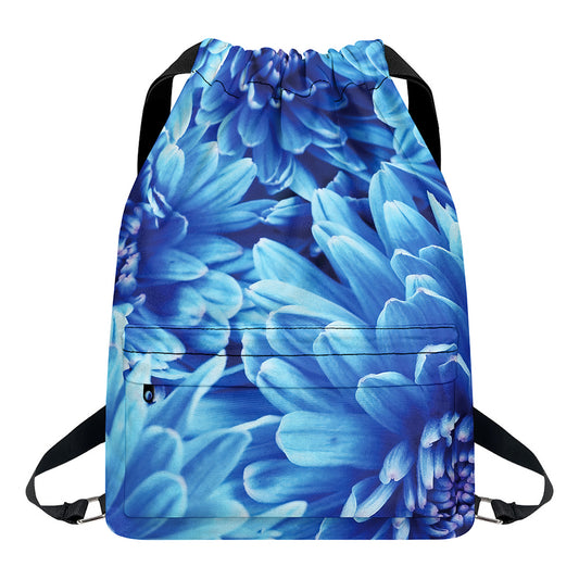 Blue Chrysanthemum Flower Print Drawstring Backpack