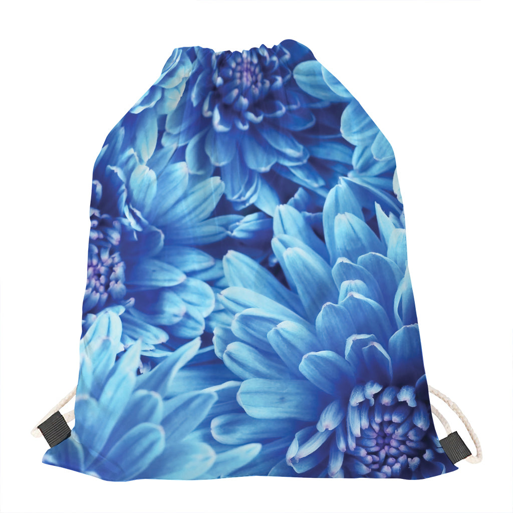 Blue Chrysanthemum Flower Print Drawstring Bag