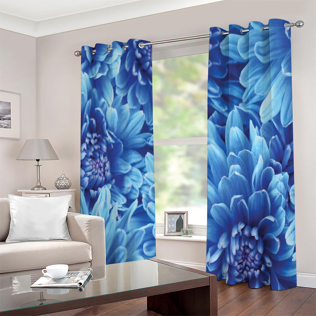 Blue Chrysanthemum Flower Print Extra Wide Grommet Curtains