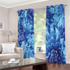 Blue Chrysanthemum Flower Print Extra Wide Grommet Curtains