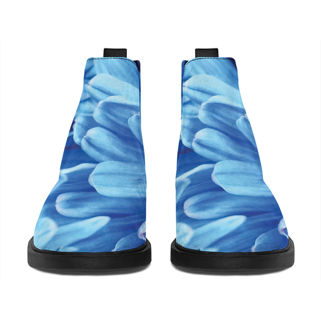 Blue Chrysanthemum Flower Print Flat Ankle Boots