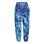 Blue Chrysanthemum Flower Print Fleece Lined Knit Pants