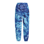Blue Chrysanthemum Flower Print Fleece Lined Knit Pants