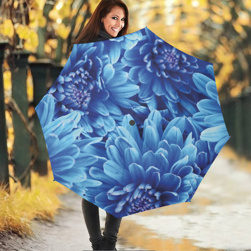 Blue Chrysanthemum Flower Print Foldable Umbrella
