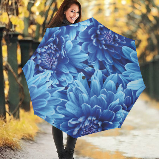 Blue Chrysanthemum Flower Print Foldable Umbrella