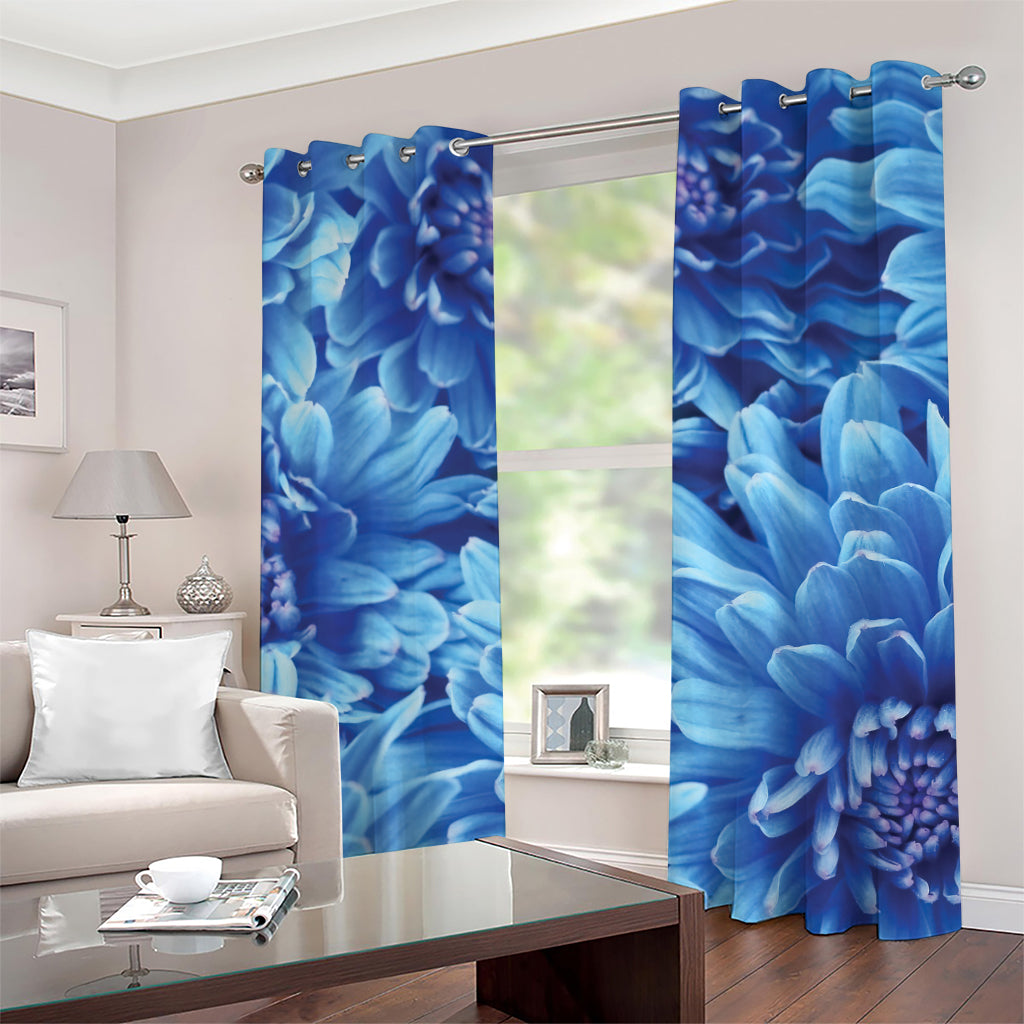 Blue Chrysanthemum Flower Print Grommet Curtains