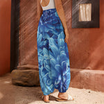 Blue Chrysanthemum Flower Print Harem Pants