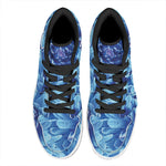 Blue Chrysanthemum Flower Print High Top Leather Sneakers
