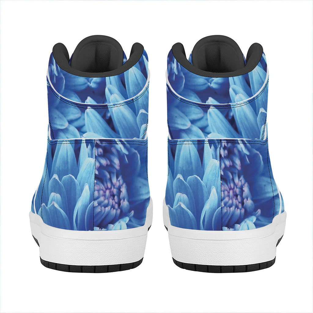 Blue Chrysanthemum Flower Print High Top Leather Sneakers