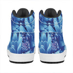 Blue Chrysanthemum Flower Print High Top Leather Sneakers