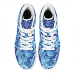 Blue Chrysanthemum Flower Print High Top Leather Sneakers