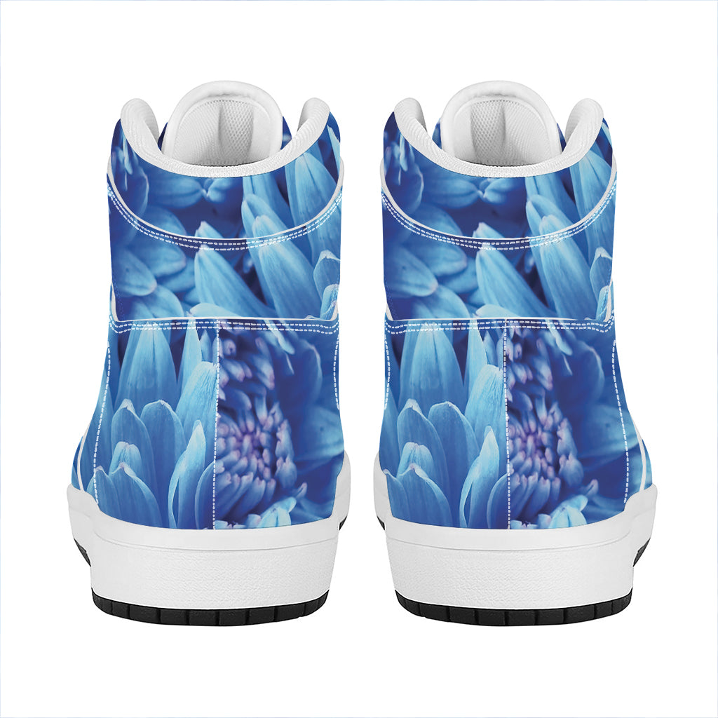Blue Chrysanthemum Flower Print High Top Leather Sneakers