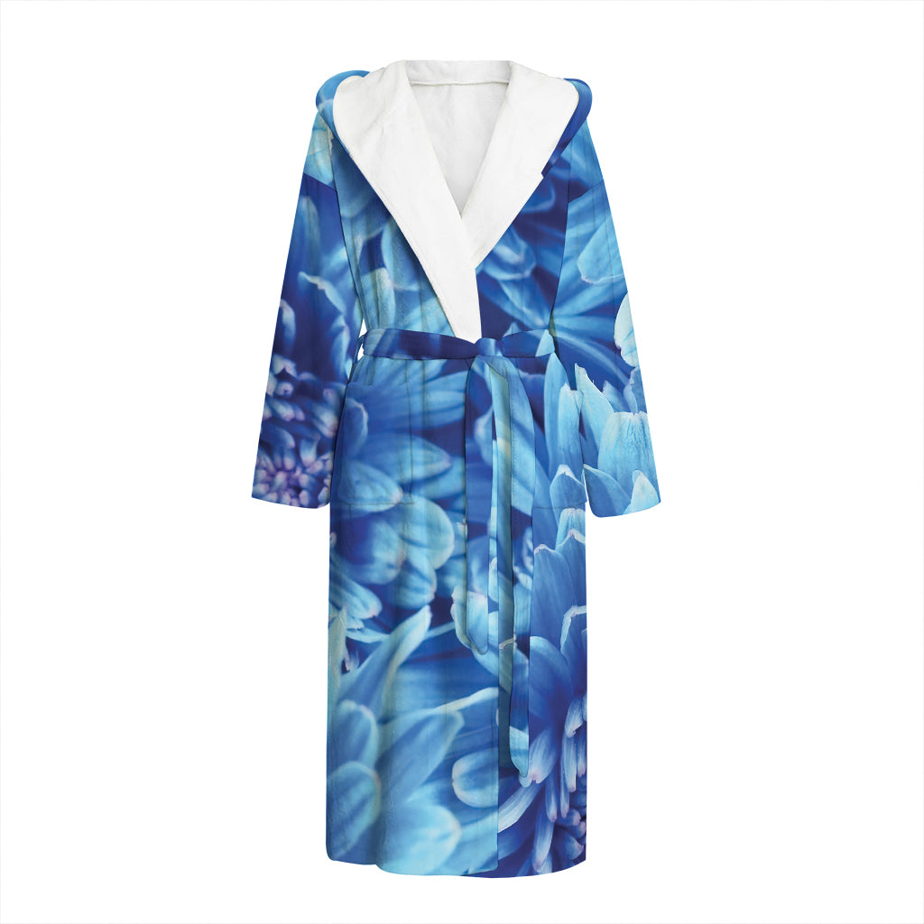 Blue Chrysanthemum Flower Print Hooded Bathrobe