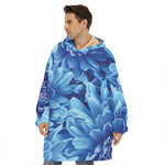 Blue Chrysanthemum Flower Print Hoodie Blanket