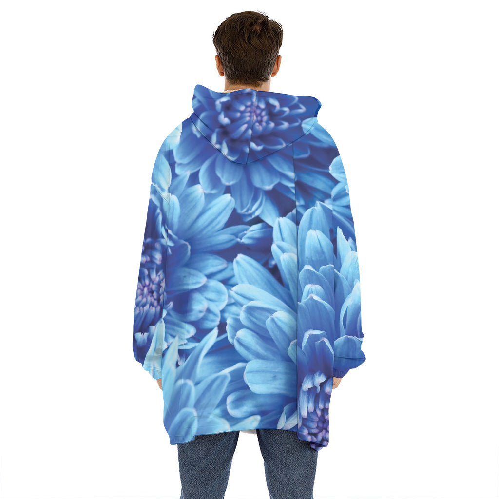 Blue Chrysanthemum Flower Print Hoodie Blanket