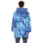Blue Chrysanthemum Flower Print Hoodie Blanket