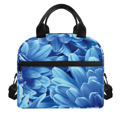 Blue Chrysanthemum Flower Print Insulated Lunch Bag