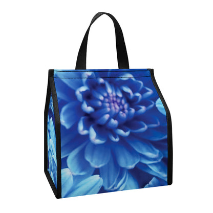 Blue Chrysanthemum Flower Print Insulated Lunch Tote