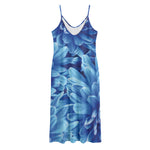 Blue Chrysanthemum Flower Print Jersey Midi Cami Dress