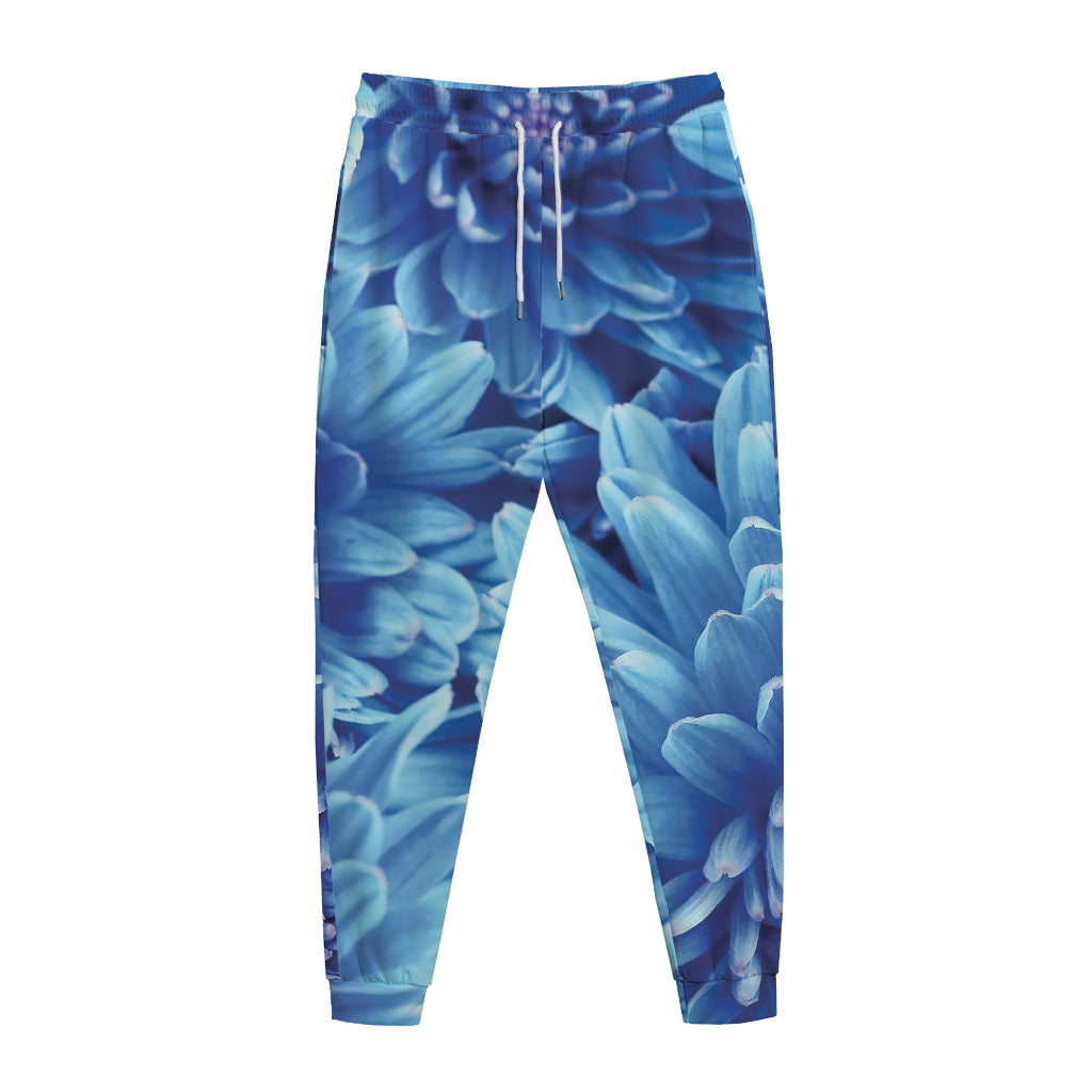 Blue Chrysanthemum Flower Print Jogger Pants