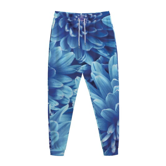Blue Chrysanthemum Flower Print Jogger Pants