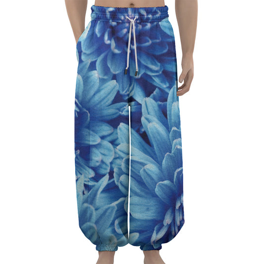 Blue Chrysanthemum Flower Print Lantern Pants