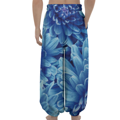 Blue Chrysanthemum Flower Print Lantern Pants