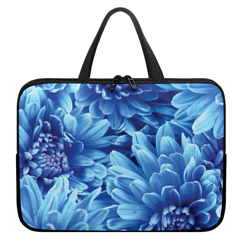 Blue Chrysanthemum Flower Print Laptop Sleeve With Handle