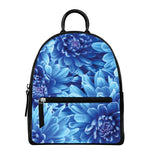 Blue Chrysanthemum Flower Print Leather Backpack