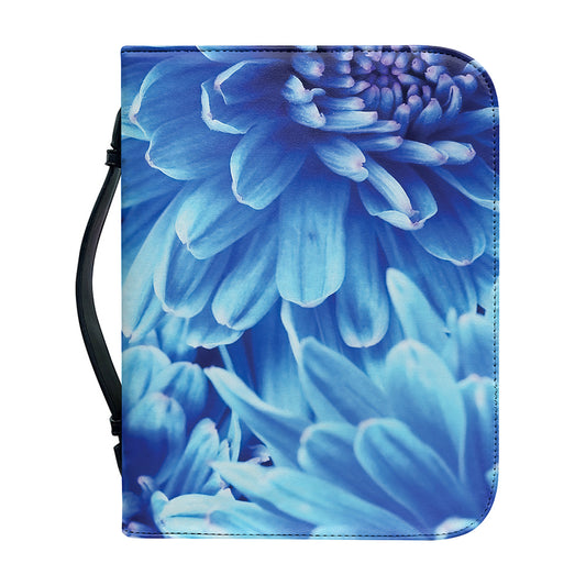 Blue Chrysanthemum Flower Print Leather Bible Cover