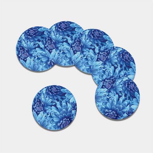 Blue Chrysanthemum Flower Print Leather Coaster Set