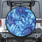 Blue Chrysanthemum Flower Print Leather Spare Tire Cover