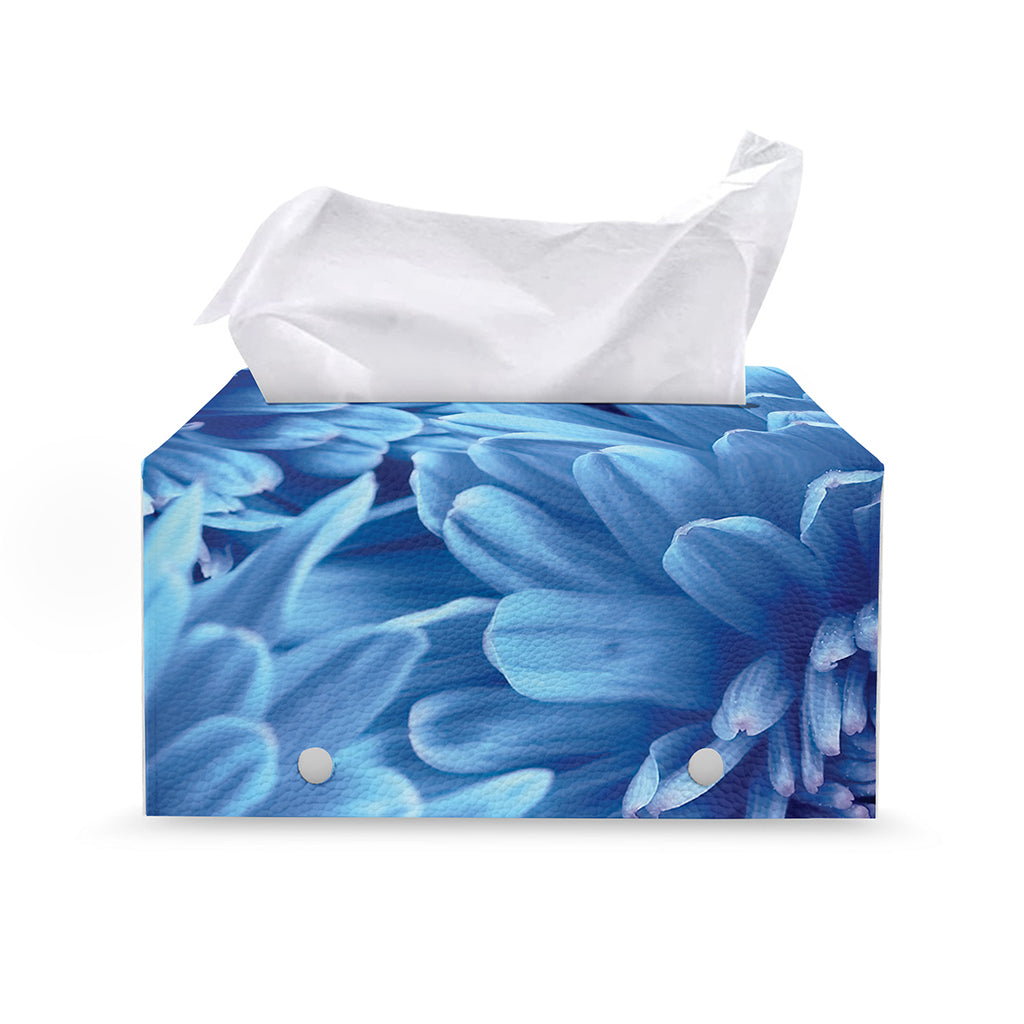 Blue Chrysanthemum Flower Print Leather Tissue Box Cover