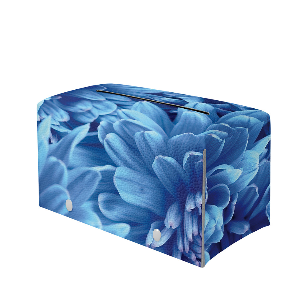 Blue Chrysanthemum Flower Print Leather Tissue Box Cover