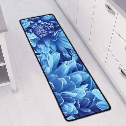 Blue Chrysanthemum Flower Print Long Kitchen Mat